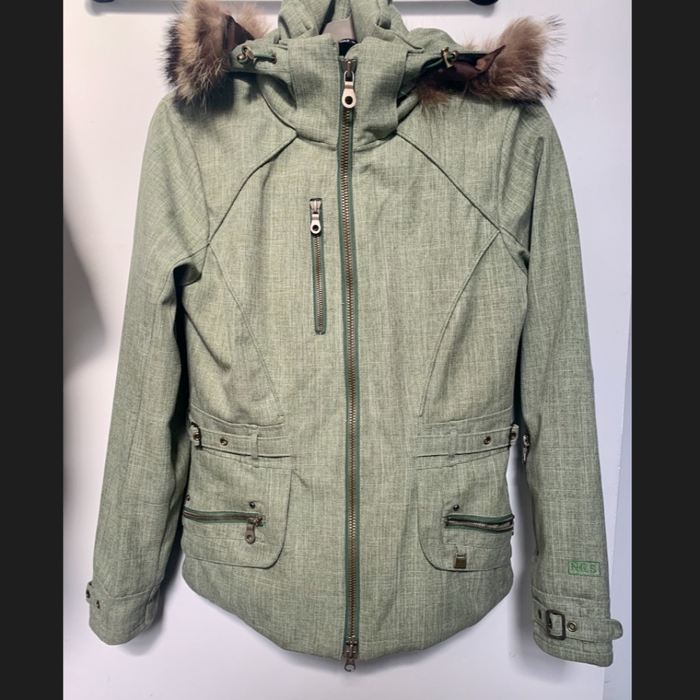 NILS ski jacket green fur trim